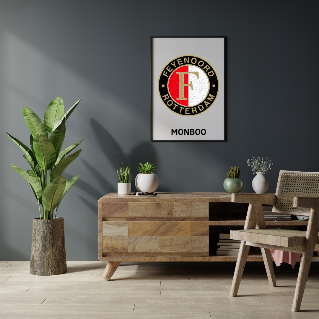 ICONWOOD Puzzel Feyenoord in en lijst in een woonkamer - MONBOO